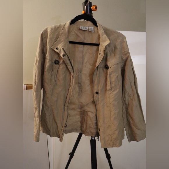 EUC Tan Chico’s Silk Jacket with Zippers and Buttons, Chico’s Size 1 - Picture 3 of 8